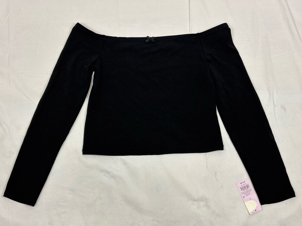 Wild Fable Long Sleeve Off The Shoulder Top Size L Cropped Bow Y2K Whimsygoth